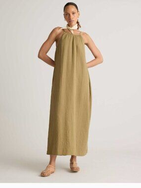 Quince Organic Cotton Gauze Sleeveless Maxi Dress with Pockets in Artichoke sz M
